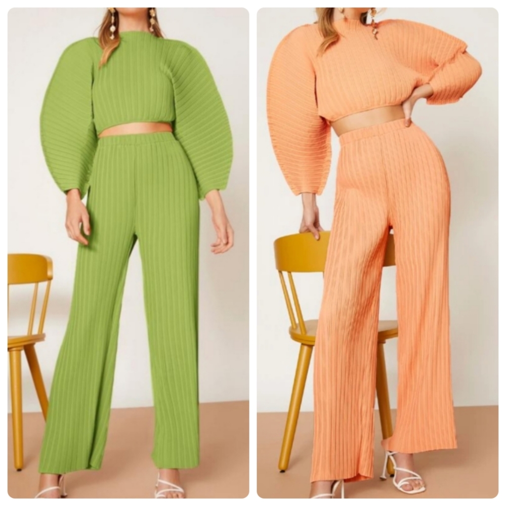 🎄🎄2 sets SHEIN 2 piece Privé Batwing Ribbed Knit Blouse & Pant,  Lge, 8/10